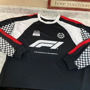 Hybrid Apparel F1 Racing Jersey L/XL Black Checkered Sleeve Long Sleeve Top
